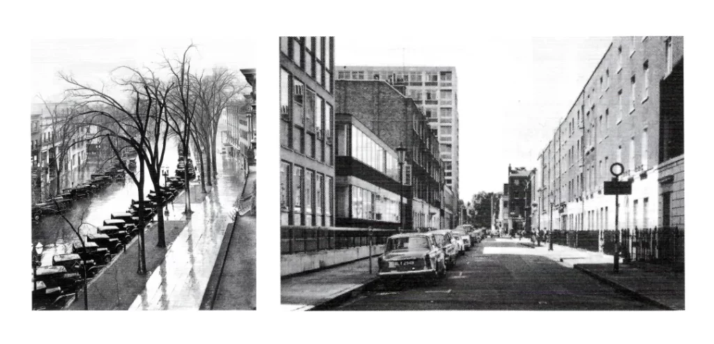 Comparison photo of two street scenes.