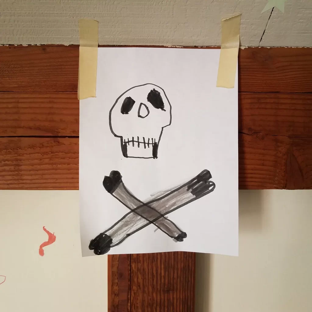 Child's drawing of a pirate flag