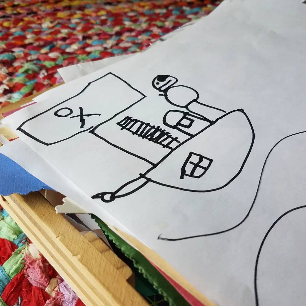 Child's drawing of a pirate on a ship