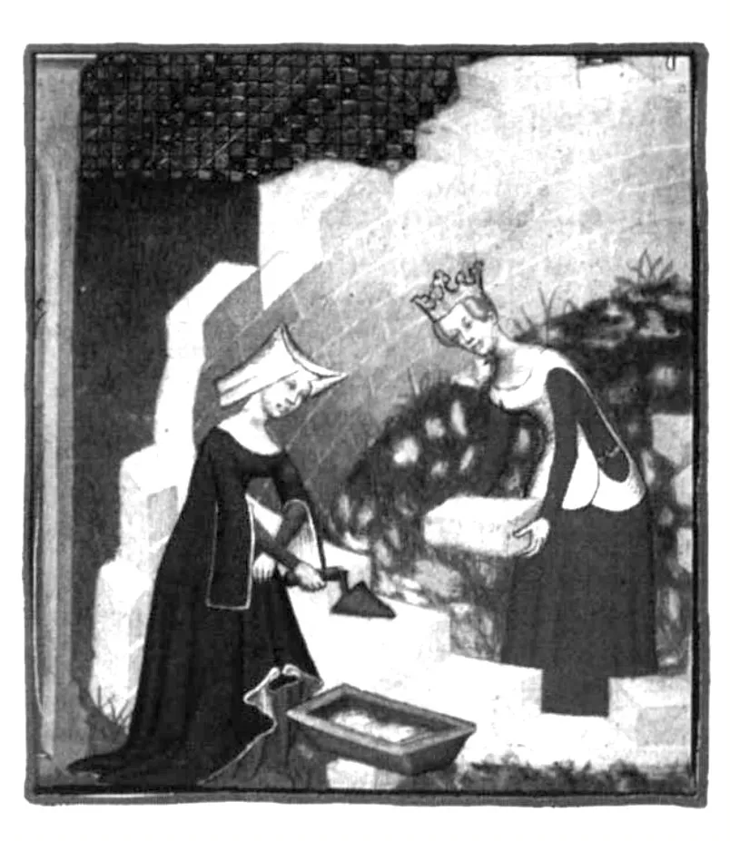 Early modern painting of female stone masons.